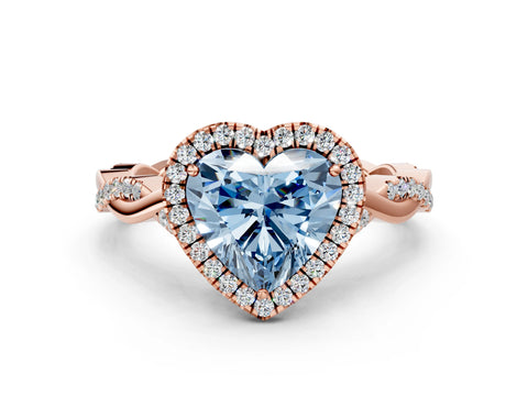 Rose gold Fancy Blue Heart Cut Halo Twist Band with Four-Prong Setting_12