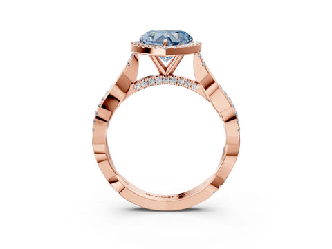 Rose gold Fancy Blue Heart Cut Halo Twist Band with Four-Prong Setting_15