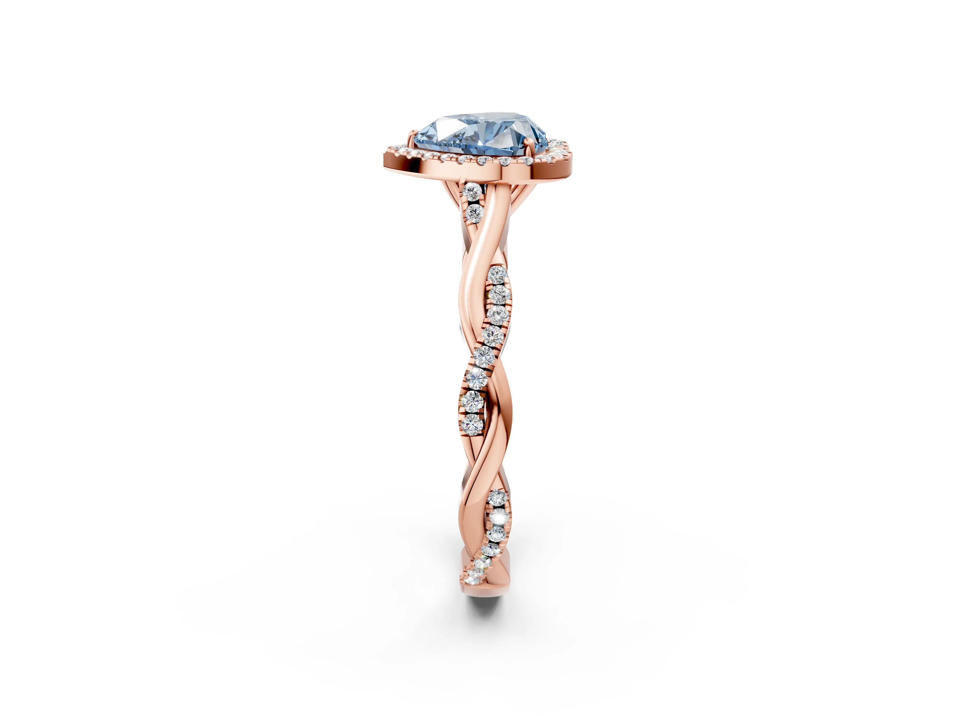 Rose gold Fancy Blue Heart Cut Halo Twist Band with Four-Prong Setting_2