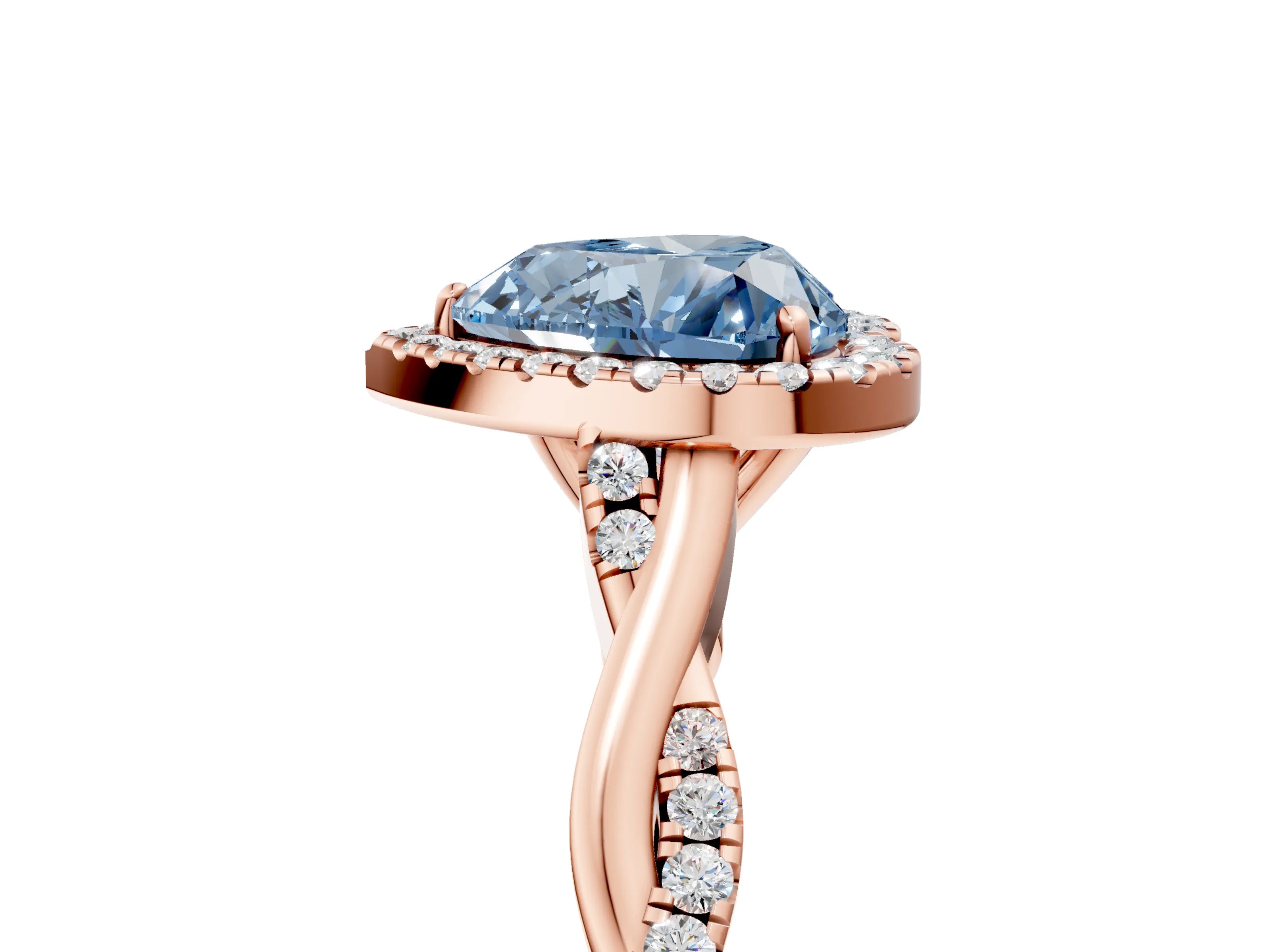 Rose gold Fancy Blue Heart Cut Halo Twist Band with Four-Prong Setting_5