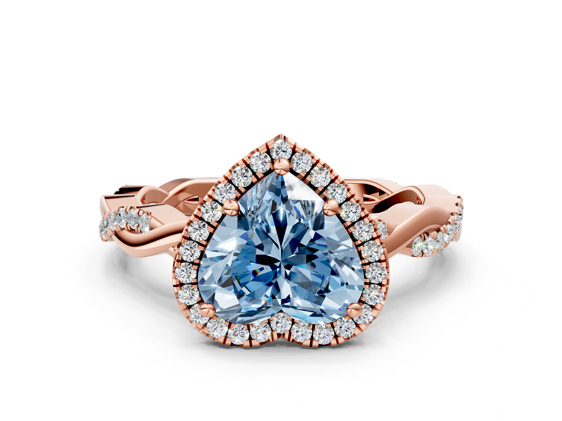 Rose gold Fancy Blue Heart  Cut Halo Twisted Band Four-Prong Ring_20