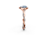 Rose gold Fancy Blue Heart  Cut Halo Twisted Band Four-Prong Ring_22