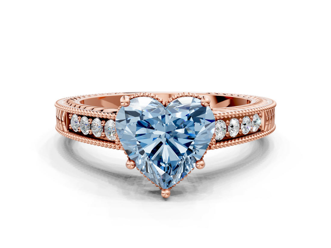 Rose gold Fancy Blue Heart  Cut Milgrain Channel Set Engagement Ring with Solitaire Prong Setting_63