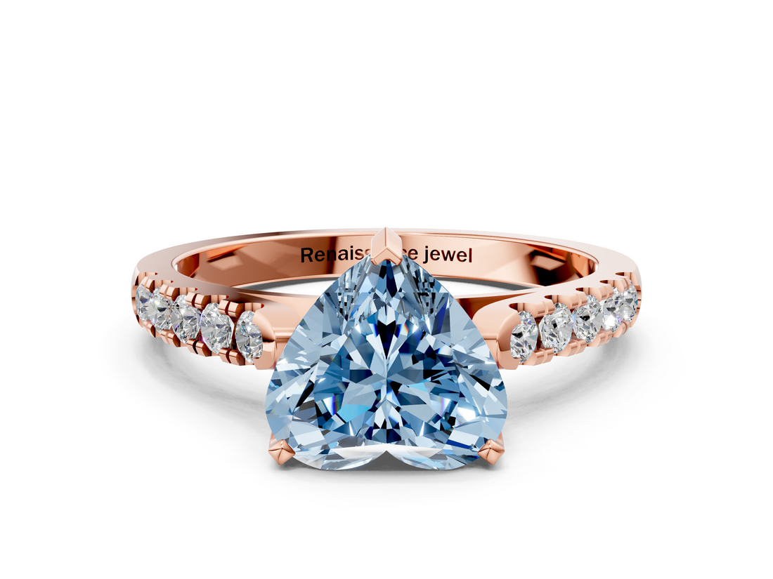 Rose gold Fancy Blue Heart  Cut Pavé Band Solitaire Ring with Four-Prong Setting_25