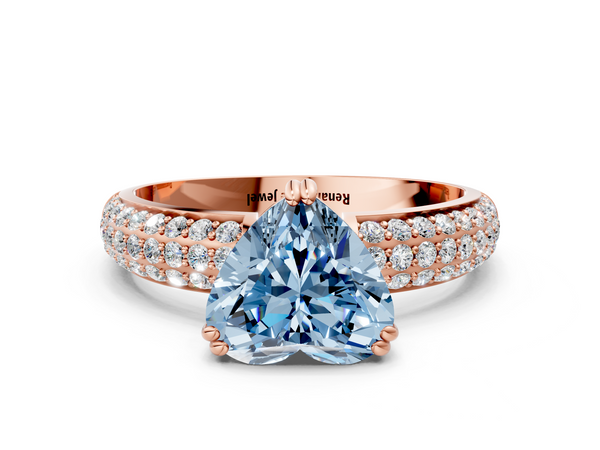 Rose gold Fancy Blue Heart  Cut Pave Diamond Engagement Ring with Channel Set Band and Four-Prong Setting