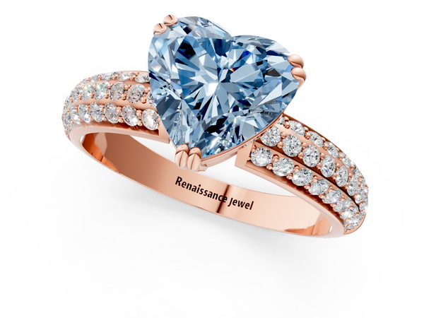 Rose gold Fancy Blue Heart  Cut Pave Diamond Engagement Ring with Channel Set Band and Four-Prong Setting