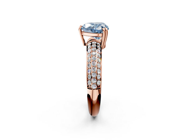 Rose gold Fancy Blue Heart  Cut Pave Diamond Engagement Ring with Channel Set Band and Four-Prong Setting