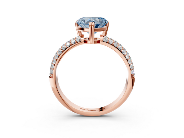 Rose gold Fancy Blue Heart  Cut Pave Diamond Engagement Ring with Channel Set Band and Four-Prong Setting