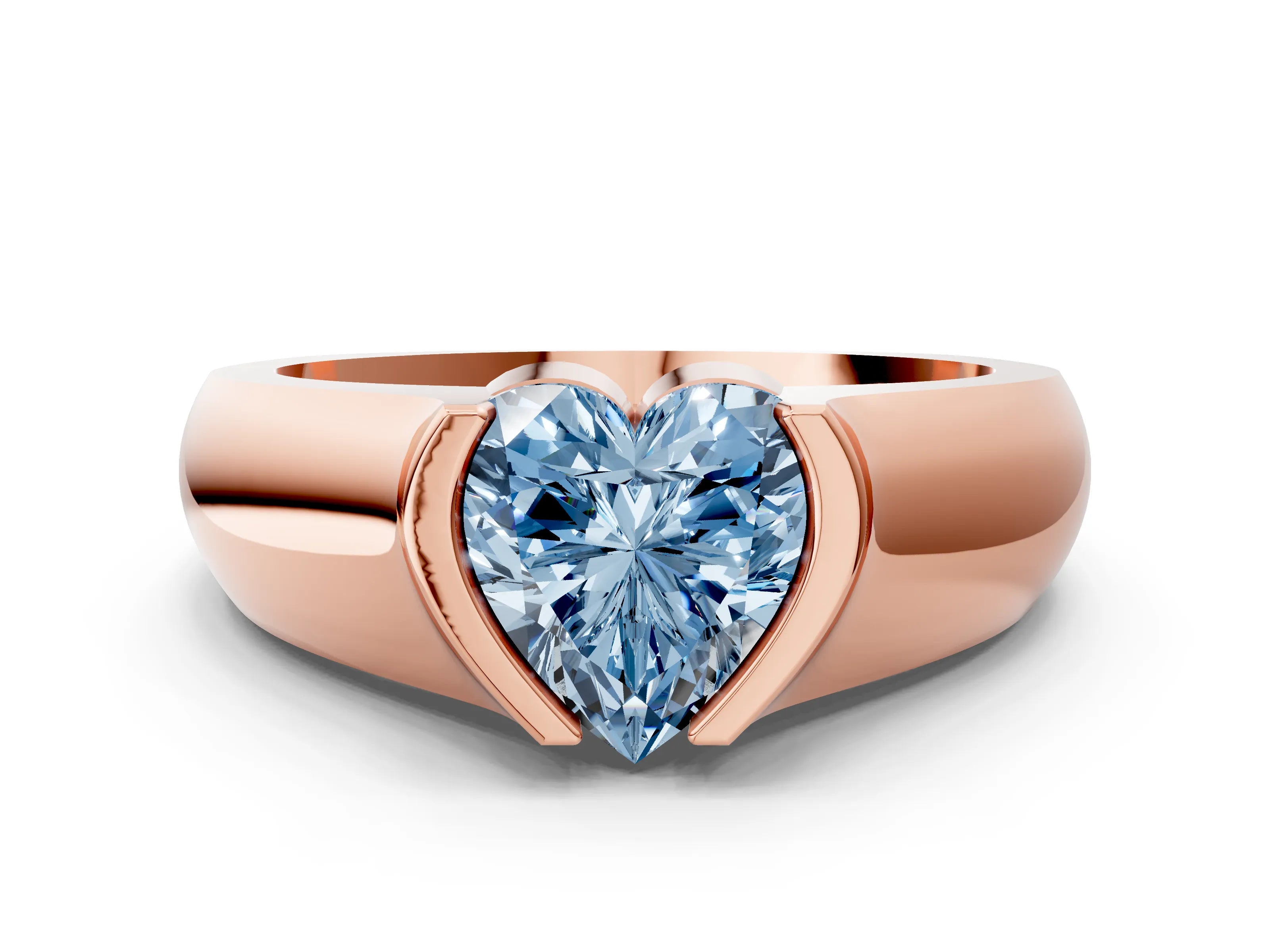 Rose gold Fancy Blue Heart Cut Solitaire Bezel Set Diamond Ring with Wide Band