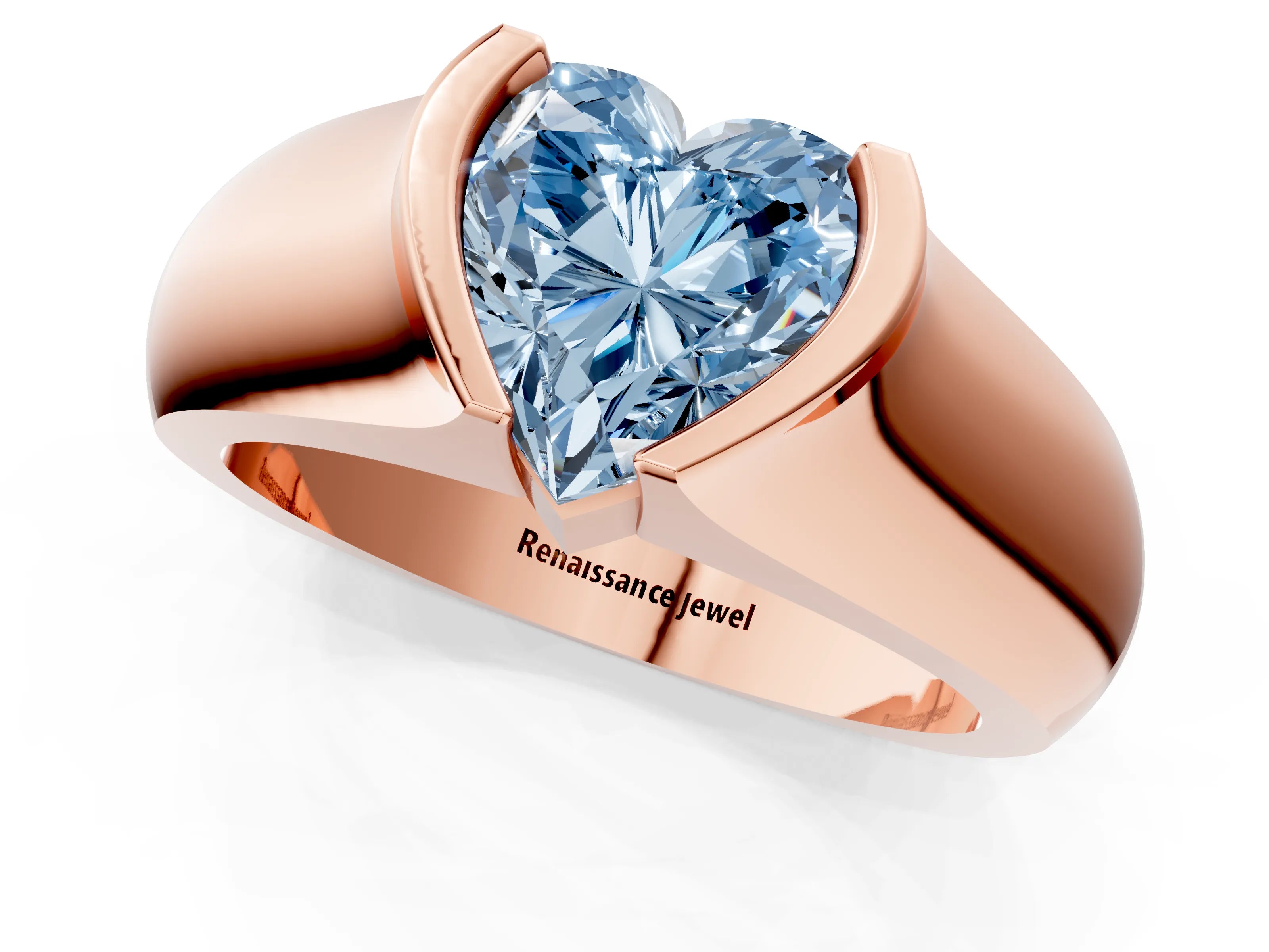 Rose gold Fancy Blue Heart Cut Solitaire Bezel Set Diamond Ring with Wide Band_1