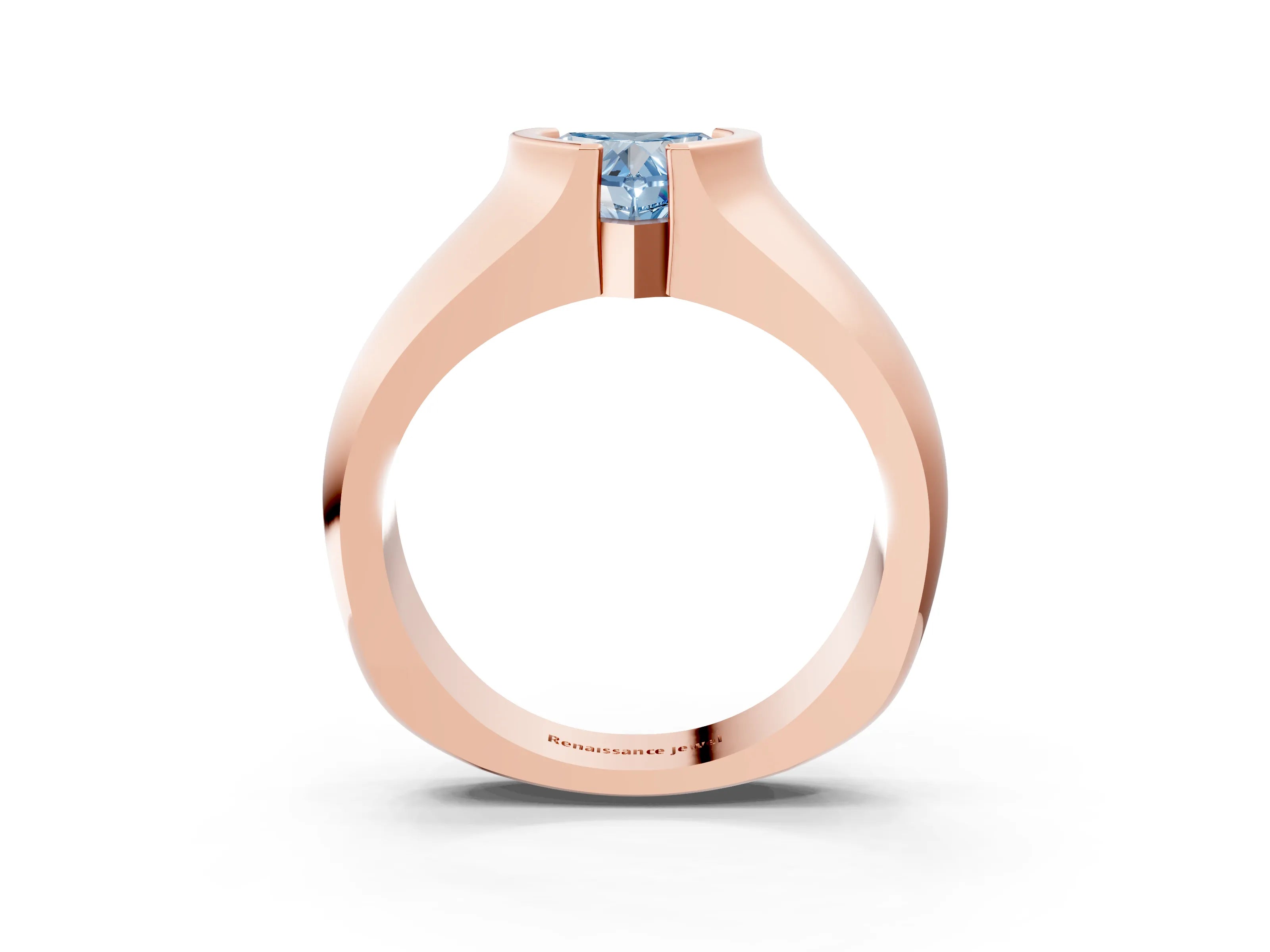 Rose gold Fancy Blue Heart Cut Solitaire Bezel Set Diamond Ring with Wide Band_3