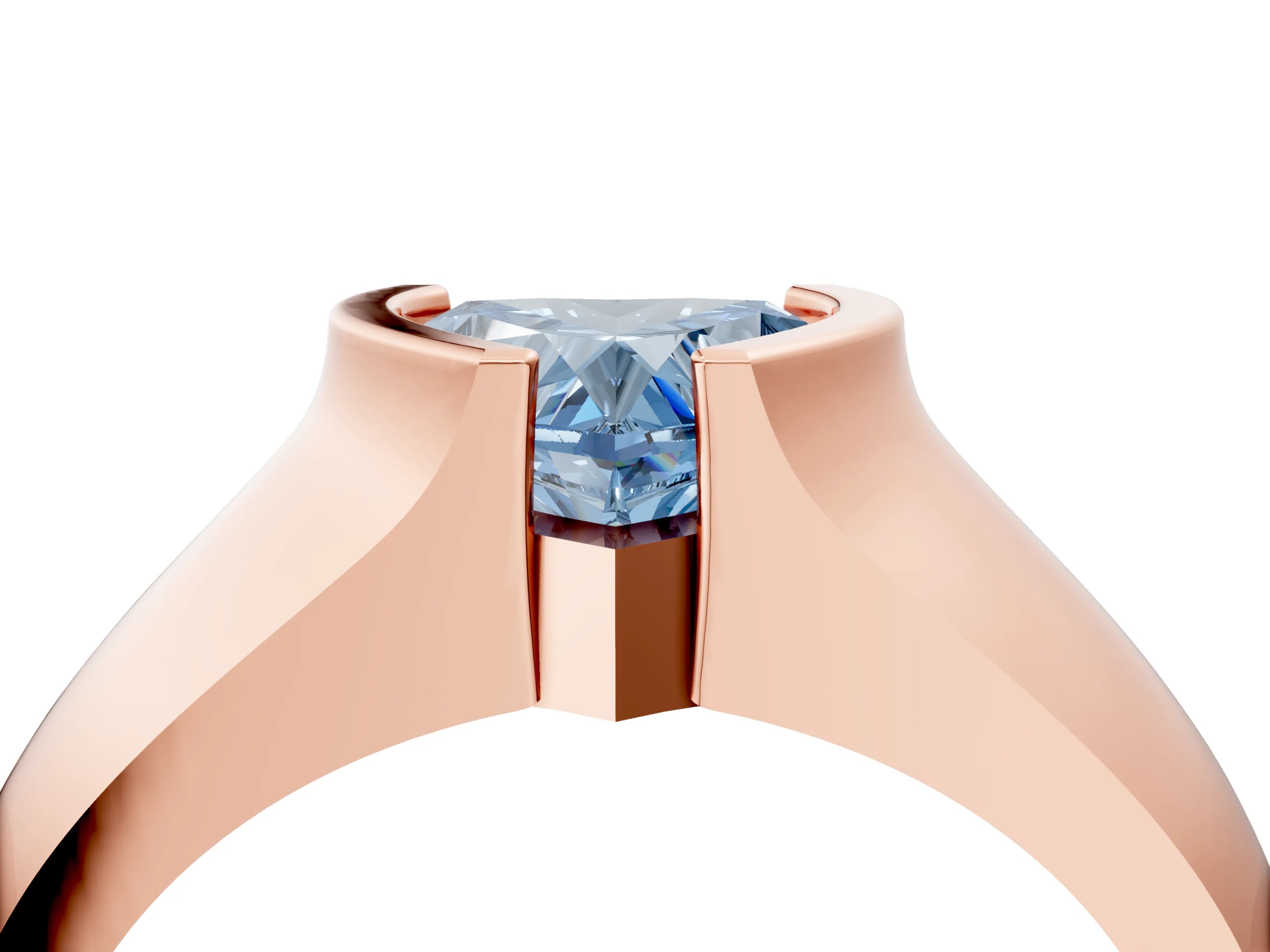 Rose gold Fancy Blue Heart Cut Solitaire Bezel Set Diamond Ring with Wide Band_4