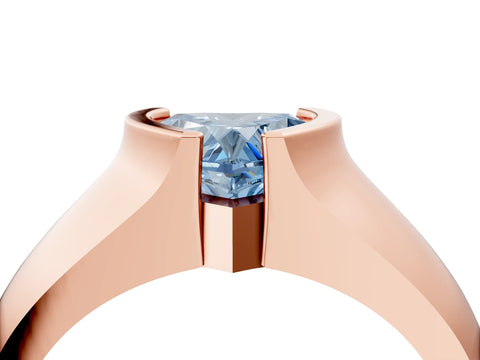Rose gold Fancy Blue Heart Cut Solitaire Bezel Set Diamond Ring with Wide Band_4