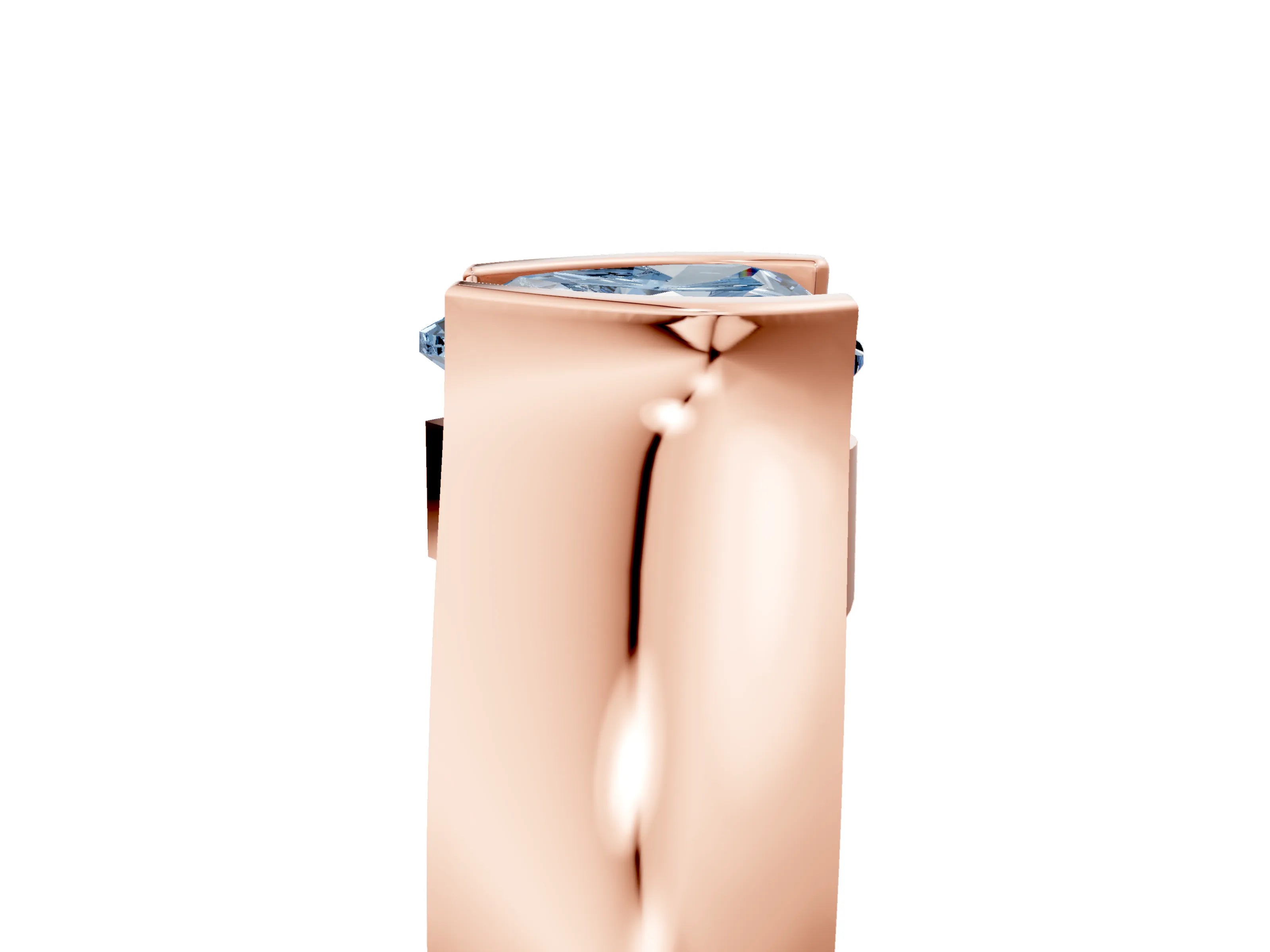 Rose gold Fancy Blue Heart Cut Solitaire Bezel Set Diamond Ring with Wide Band_5
