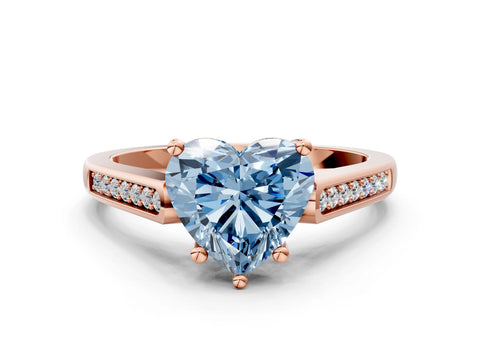 Rose gold Fancy Blue Heart Cut Solitaire Cathedral Diamond Engagement Ring with Channel-Set Band and Four-Prong Setting_3