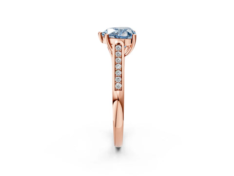 Rose gold Fancy Blue Heart Cut Solitaire Cathedral Diamond Engagement Ring with Channel-Set Band and Four-Prong Setting_5