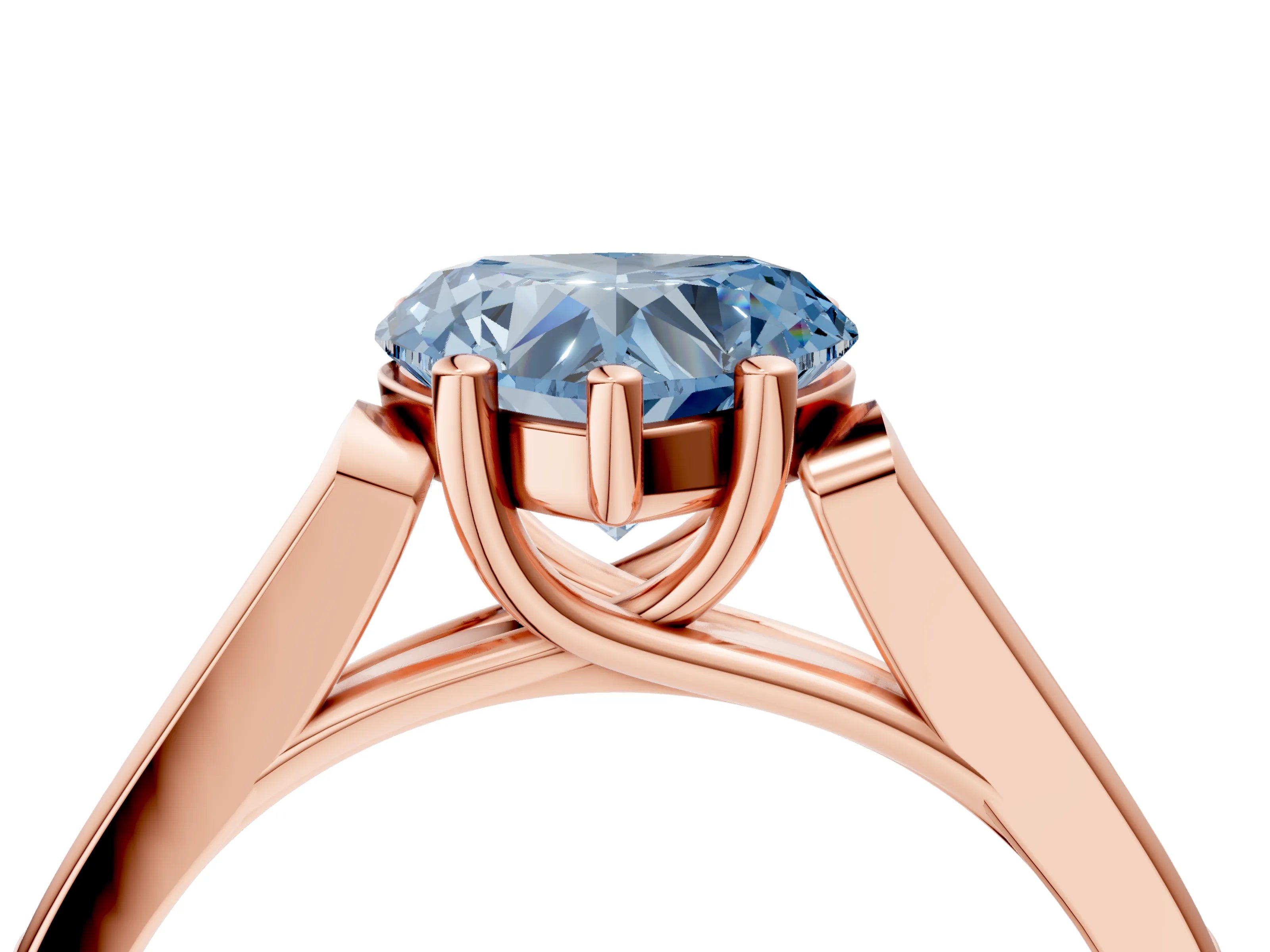 Rose gold Fancy Blue Heart Cut Solitaire Cathedral Diamond Engagement Ring with Channel-Set Band and Four-Prong Setting_7