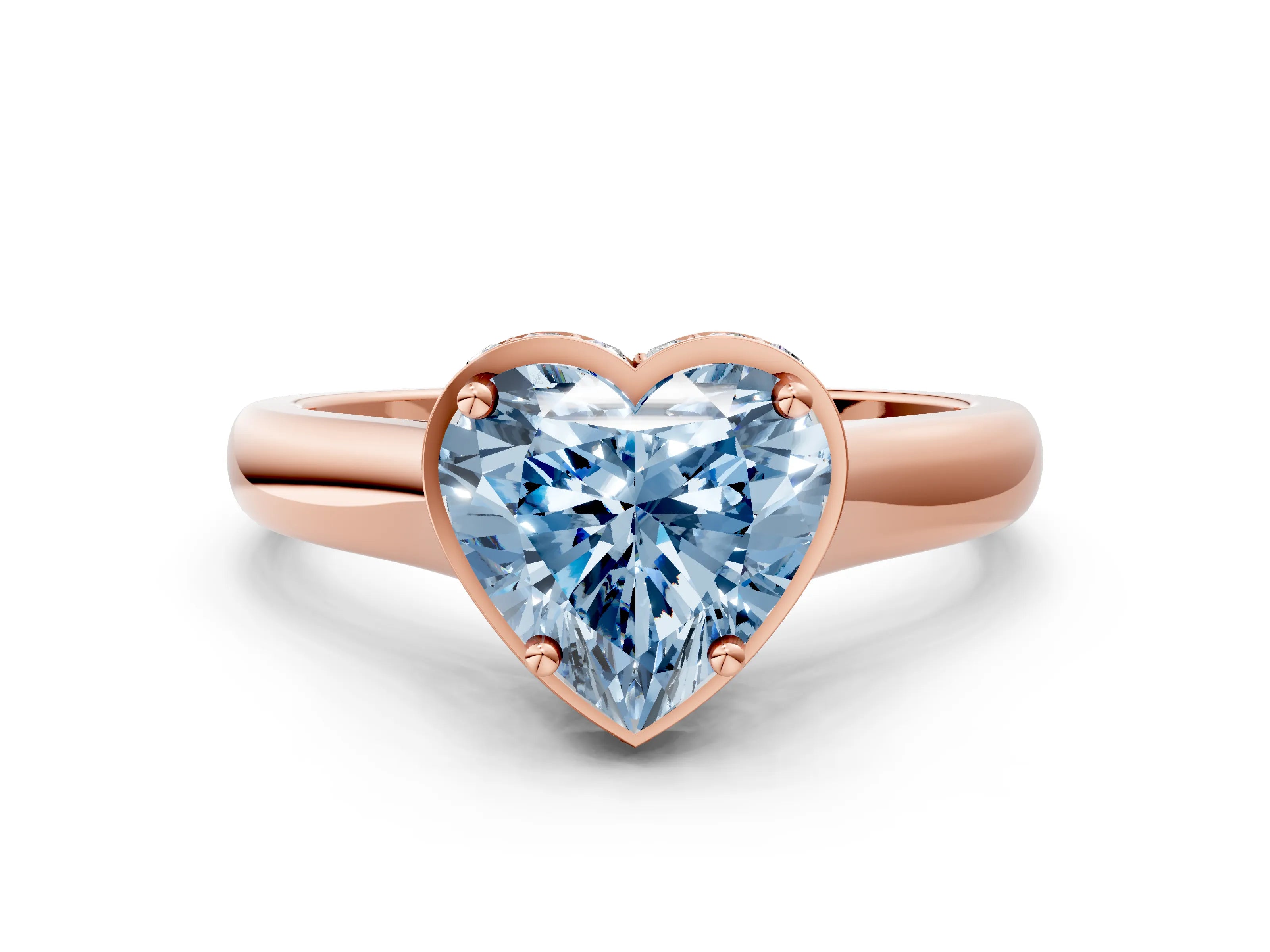 Rose gold Fancy Blue Heart Cut Solitaire Diamond Engagement Ring with Four-Prong Setting and Tapered Band
