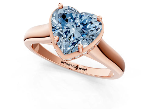 Rose gold Fancy Blue Heart Cut Solitaire Diamond Engagement Ring with Four-Prong Setting and Tapered Band_1