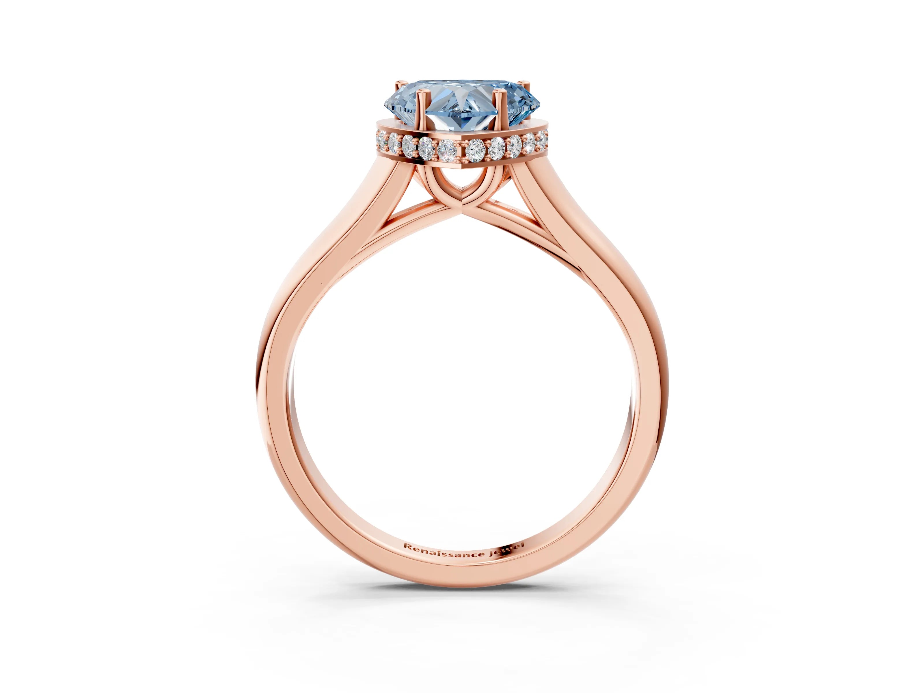 Rose gold Fancy Blue Heart Cut Solitaire Diamond Engagement Ring with Four-Prong Setting and Tapered Band_3