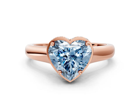Rose gold Fancy Blue Heart Cut Solitaire Diamond Engagement Ring with Four-Prong Setting and Tapered Band
