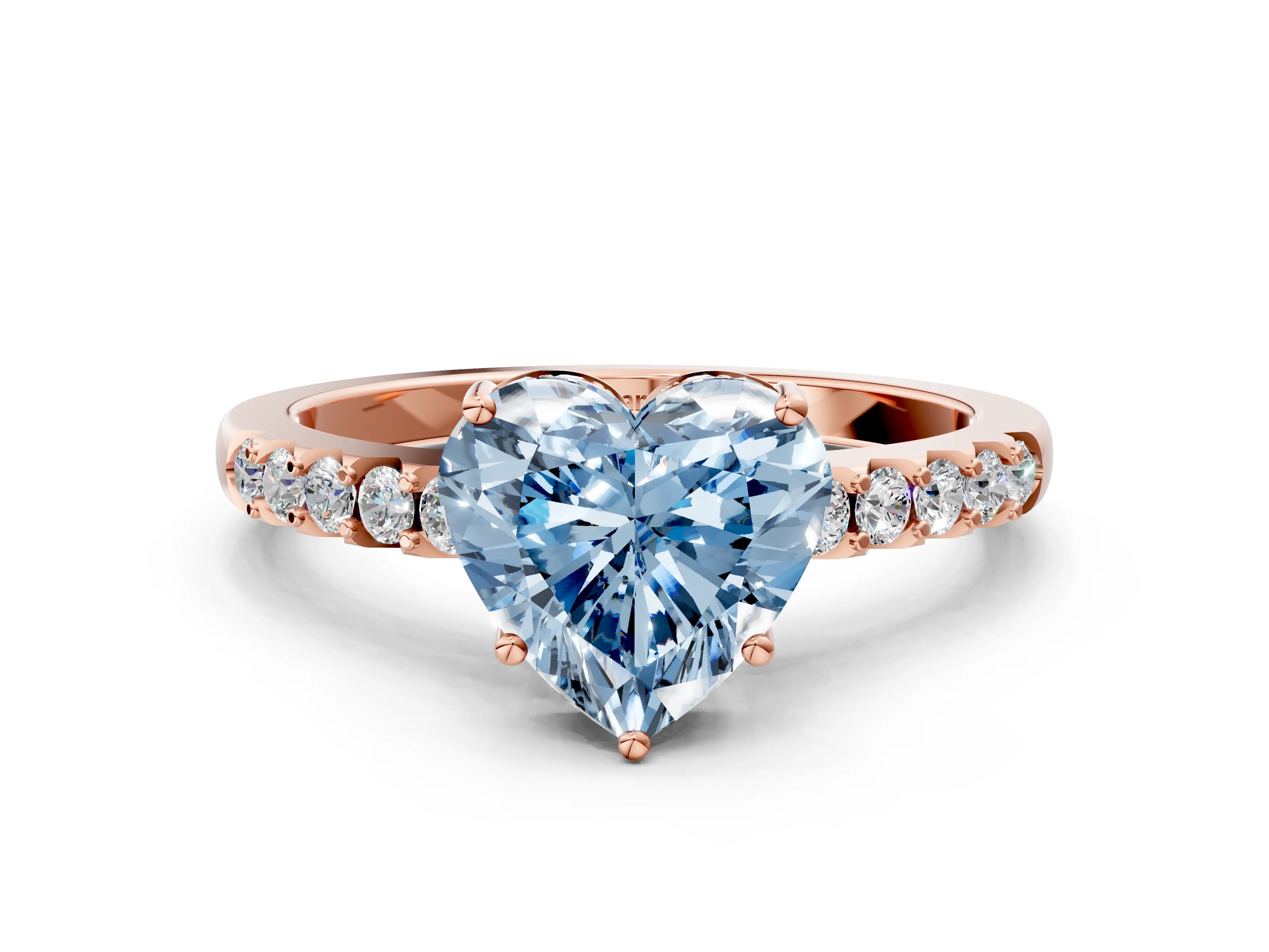 Rose gold Fancy Blue Heart Cut Solitaire Diamond Engagement Ring with Pavé Band and Six-Prong Setting_12