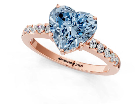 Rose gold Fancy Blue Heart Cut Solitaire Diamond Engagement Ring with Pavé Band and Six-Prong Setting_13