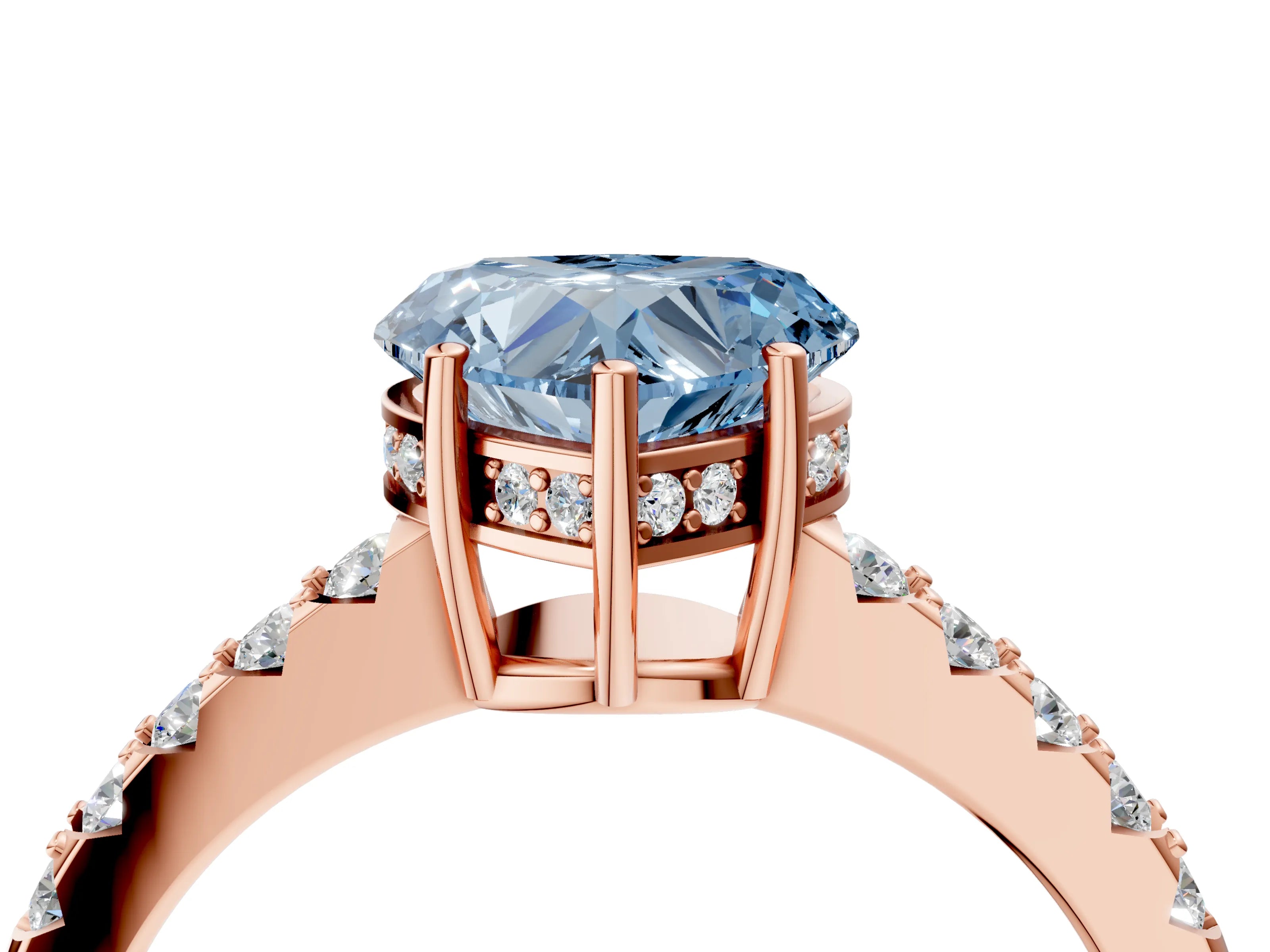 Rose gold Fancy Blue Heart Cut Solitaire Diamond Engagement Ring with Pavé Band and Six-Prong Setting_16