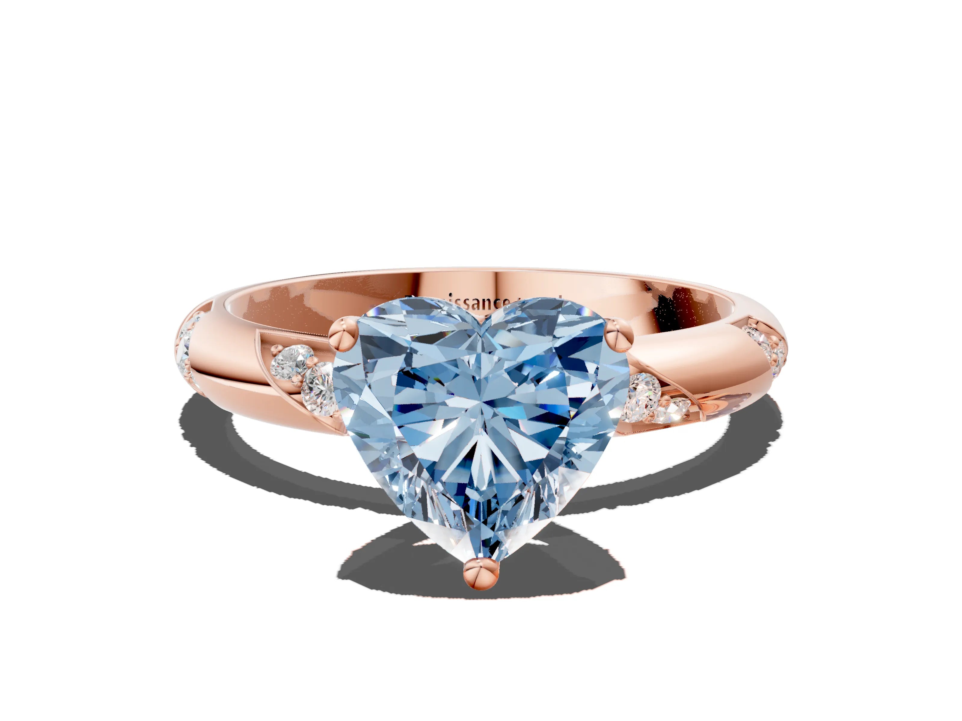 Rose gold Fancy Blue Heart Cut Solitaire Diamond Engagement Ring with Twisted Pave Band and Four-Prong Setting_3