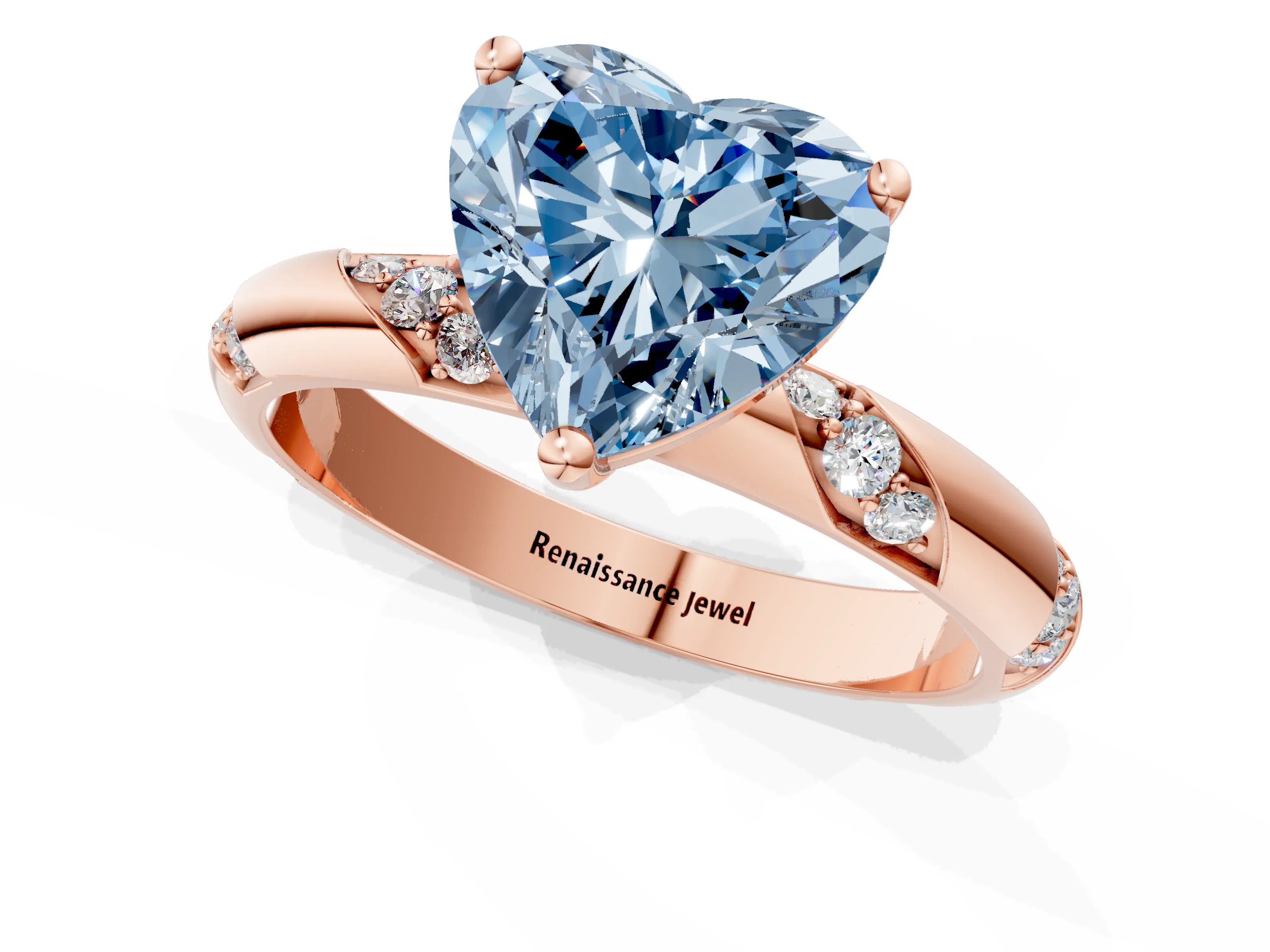 Rose gold Fancy Blue Heart Cut Solitaire Diamond Engagement Ring with Twisted Pave Band and Four-Prong Setting_4