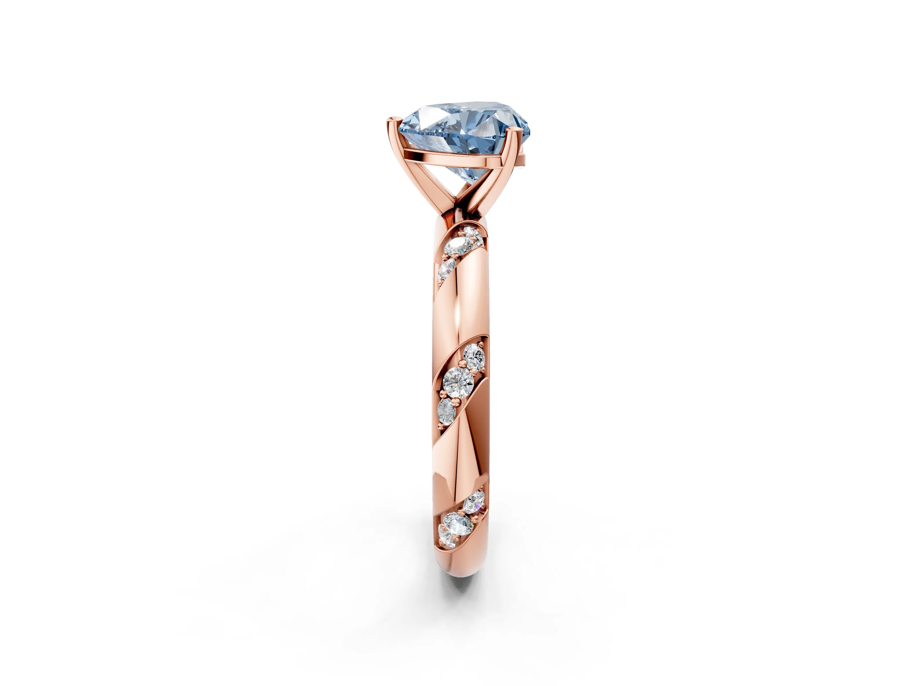 Rose gold Fancy Blue Heart Cut Solitaire Diamond Engagement Ring with Twisted Pave Band and Four-Prong Setting_5