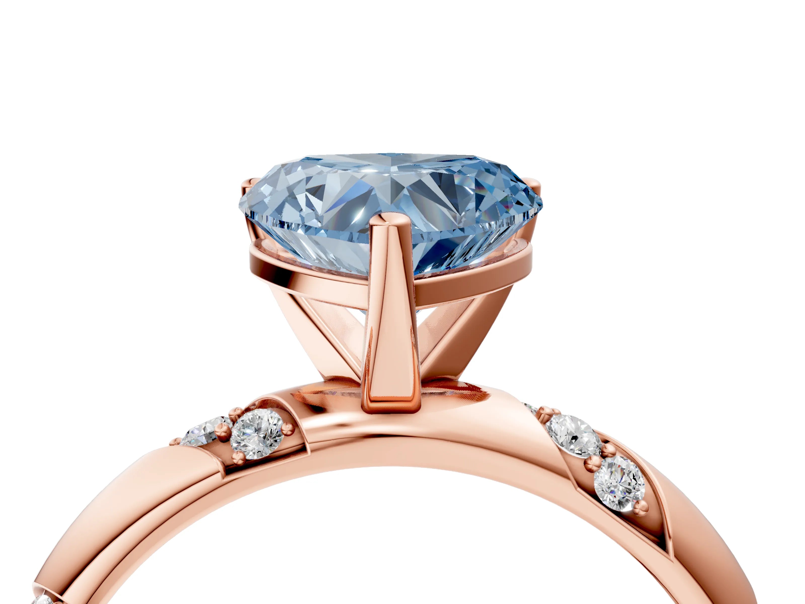 Rose gold Fancy Blue Heart Cut Solitaire Diamond Engagement Ring with Twisted Pave Band and Four-Prong Setting_7