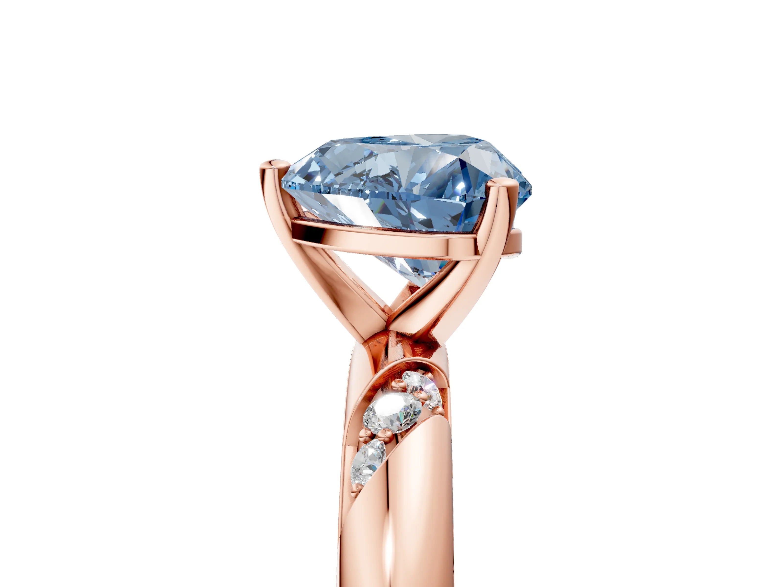 Rose gold Fancy Blue Heart Cut Solitaire Diamond Engagement Ring with Twisted Pave Band and Four-Prong Setting_8
