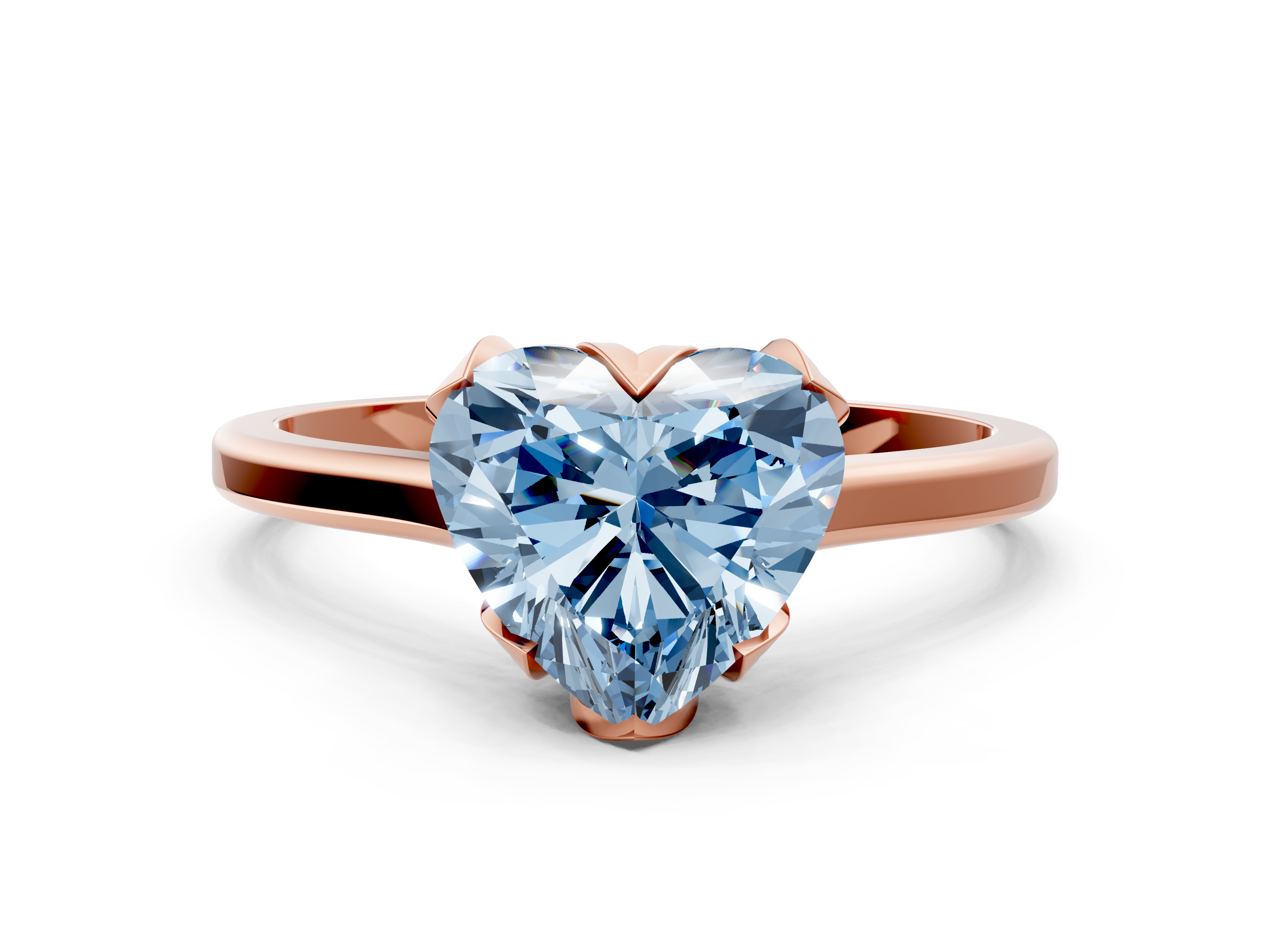Rose gold Fancy Blue Heart  Cut Solitaire Diamond Ring with Flower-Prong Setting and Classic Band_40