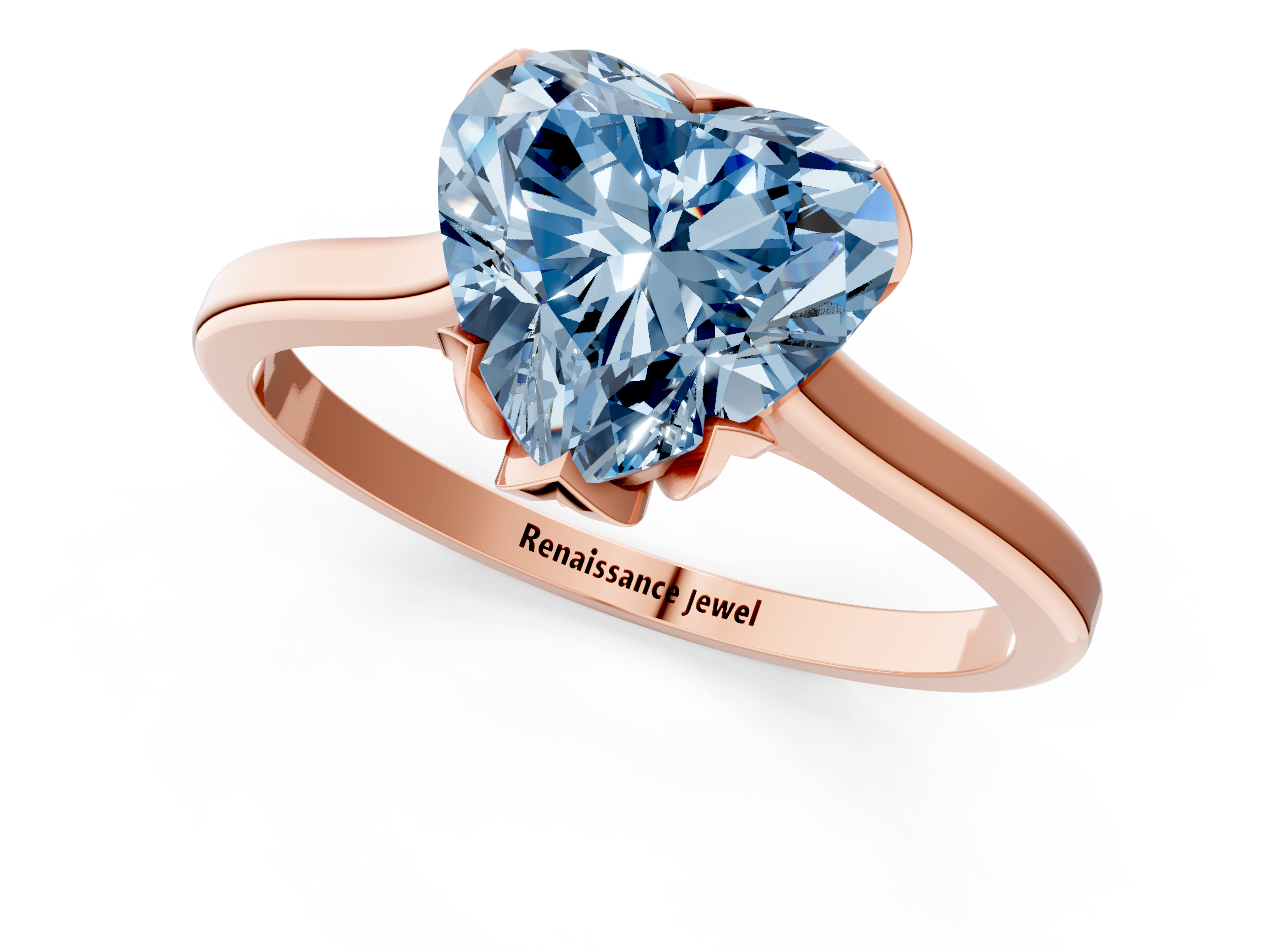 Rose gold Fancy Blue Heart  Cut Solitaire Diamond Ring with Flower-Prong Setting and Classic Band_41