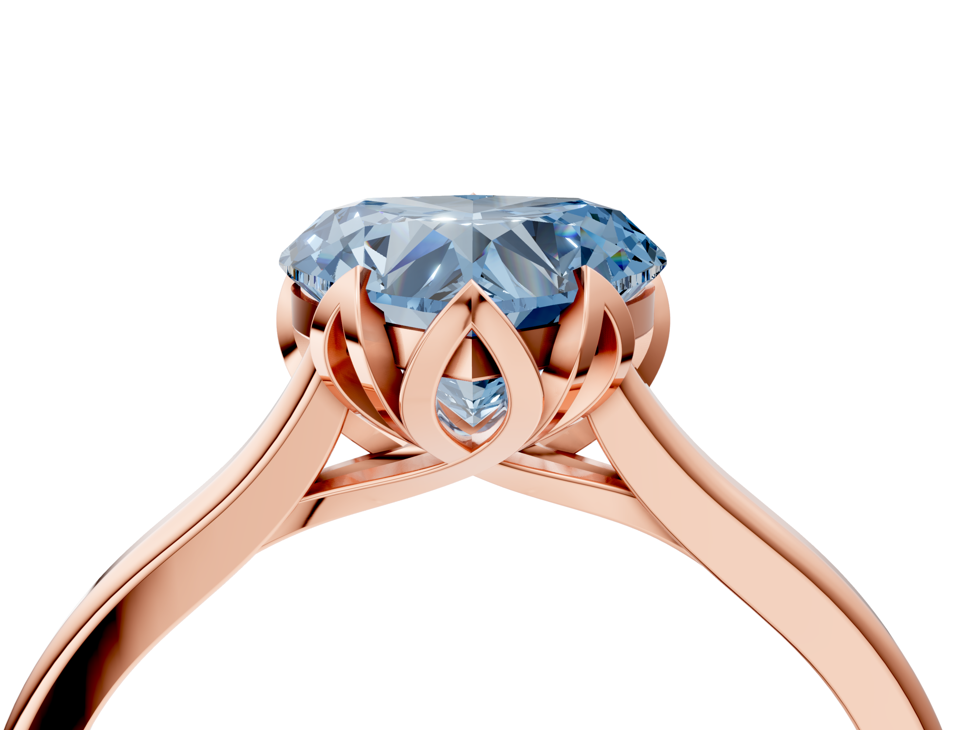 Rose gold Fancy Blue Heart  Cut Solitaire Diamond Ring with Flower-Prong Setting and Classic Band_44