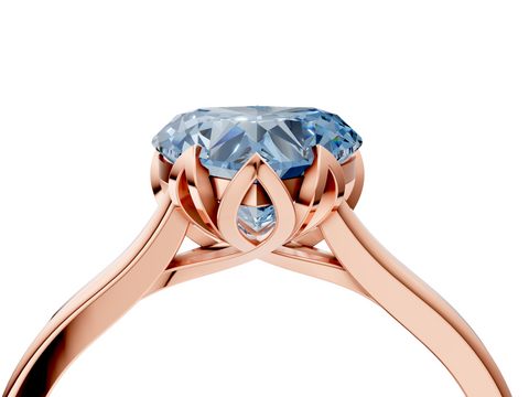 Rose gold Fancy Blue Heart  Cut Solitaire Diamond Ring with Flower-Prong Setting and Classic Band_44