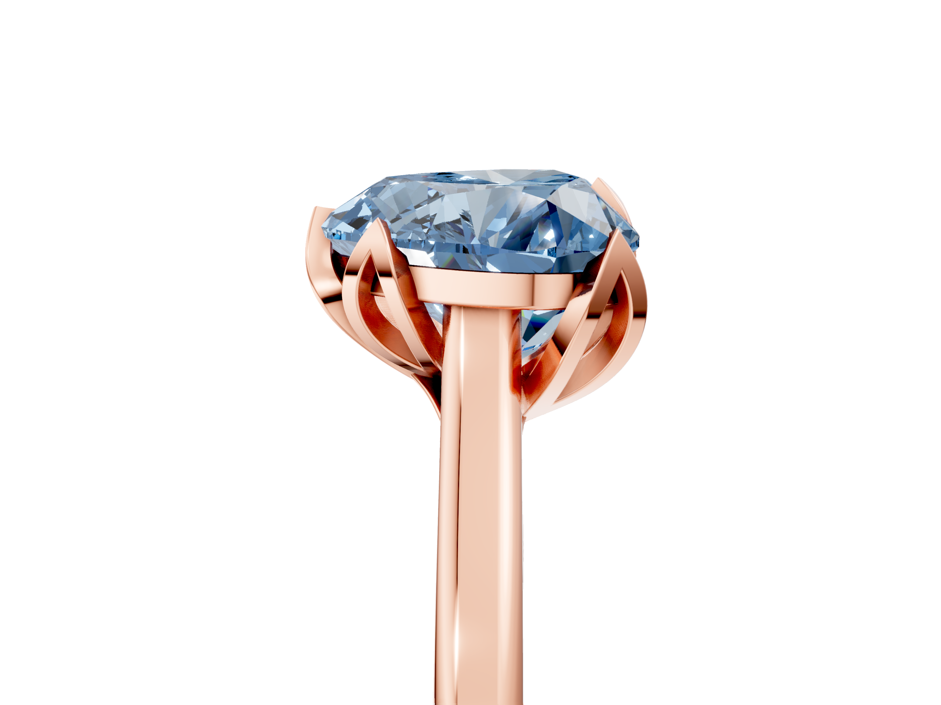 Rose gold Fancy Blue Heart  Cut Solitaire Diamond Ring with Flower-Prong Setting and Classic Band_45