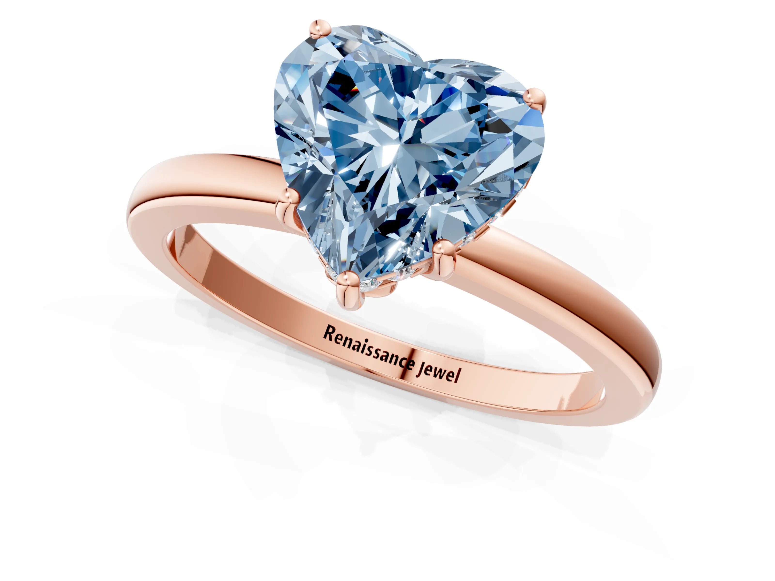 Rose gold Fancy Blue Heart Cut Solitaire Diamond Ring with Prong Setting and Plain Band_1