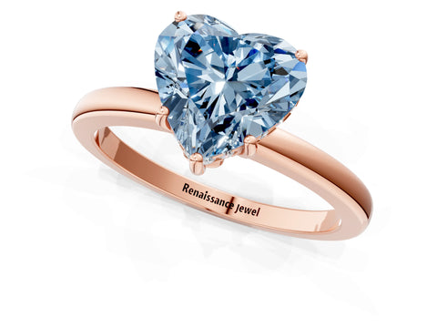 Rose gold Fancy Blue Heart Cut Solitaire Diamond Ring with Prong Setting and Plain Band_1
