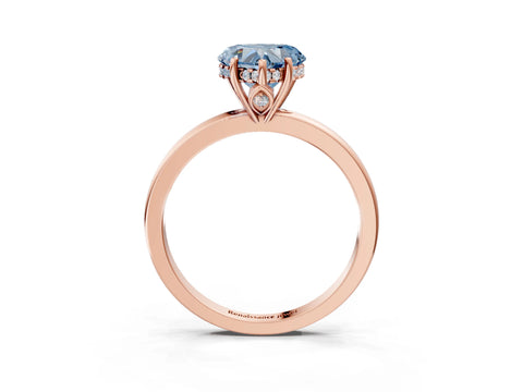 Rose gold Fancy Blue Heart Cut Solitaire Diamond Ring with Prong Setting and Plain Band_3