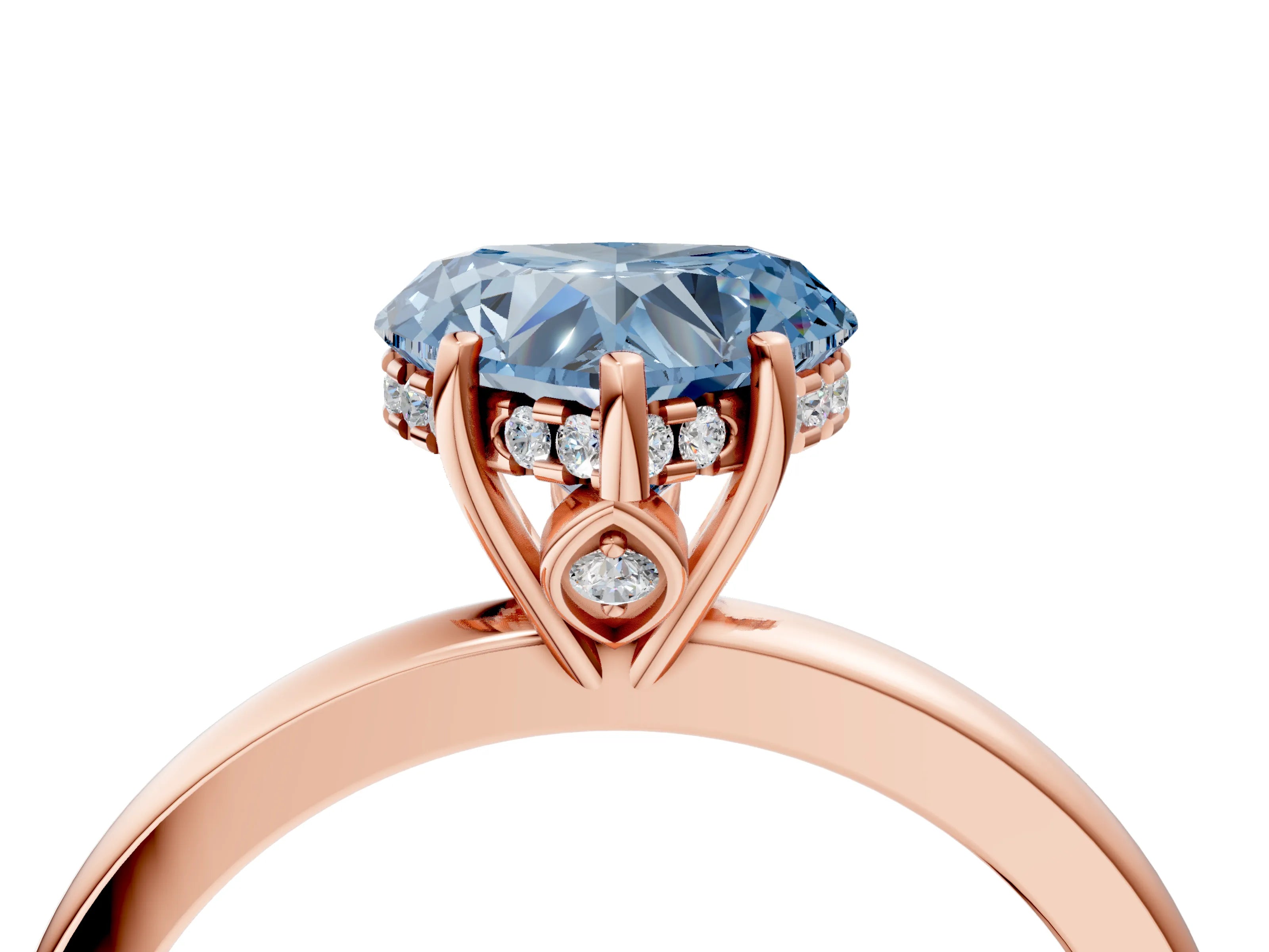 Rose gold Fancy Blue Heart Cut Solitaire Diamond Ring with Prong Setting and Plain Band_4