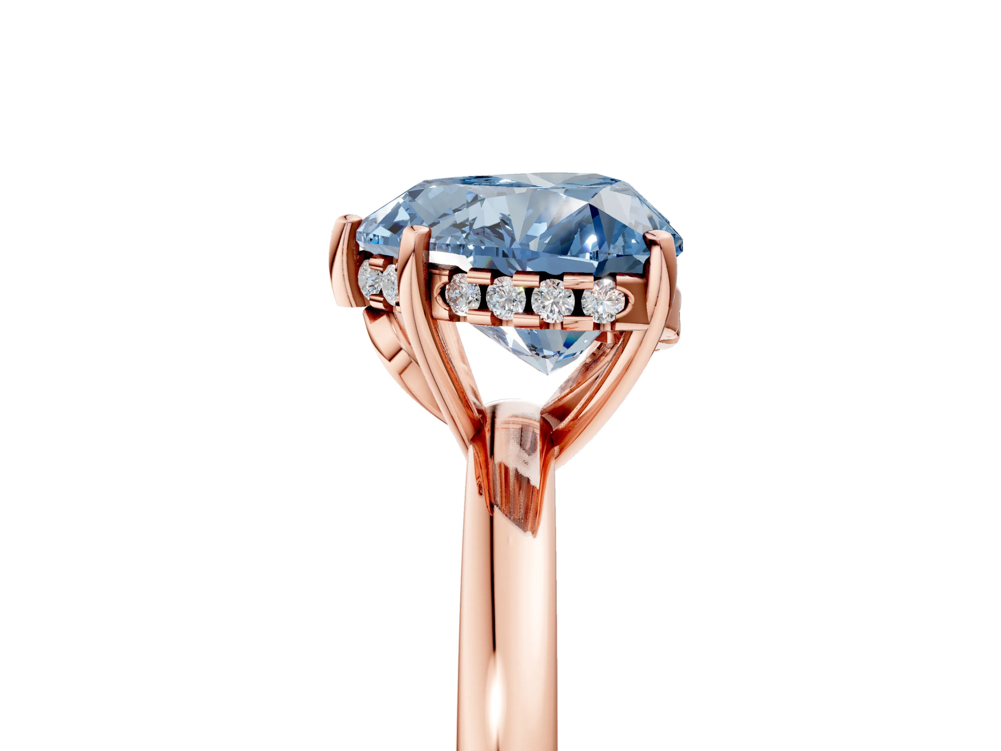 Rose gold Fancy Blue Heart Cut Solitaire Diamond Ring with Prong Setting and Plain Band_5