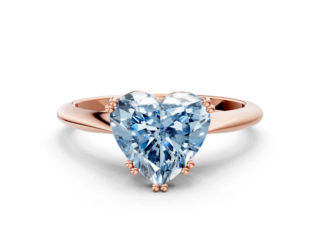 Rose gold Fancy Blue Heart Cut Solitaire Diamond Ring with Six-Prong Setting and Classic Band_12