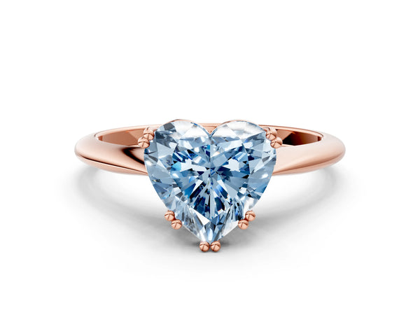 Rose gold Fancy Blue Heart Cut Solitaire Diamond Ring with Six-Prong Setting and Classic Band