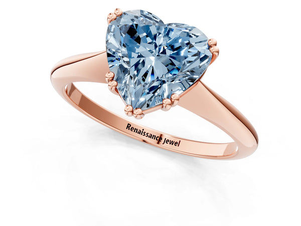 Rose gold Fancy Blue Heart Cut Solitaire Diamond Ring with Six-Prong Setting and Classic Band