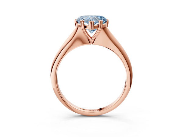 Rose gold Fancy Blue Heart Cut Solitaire Diamond Ring with Six-Prong Setting and Classic Band