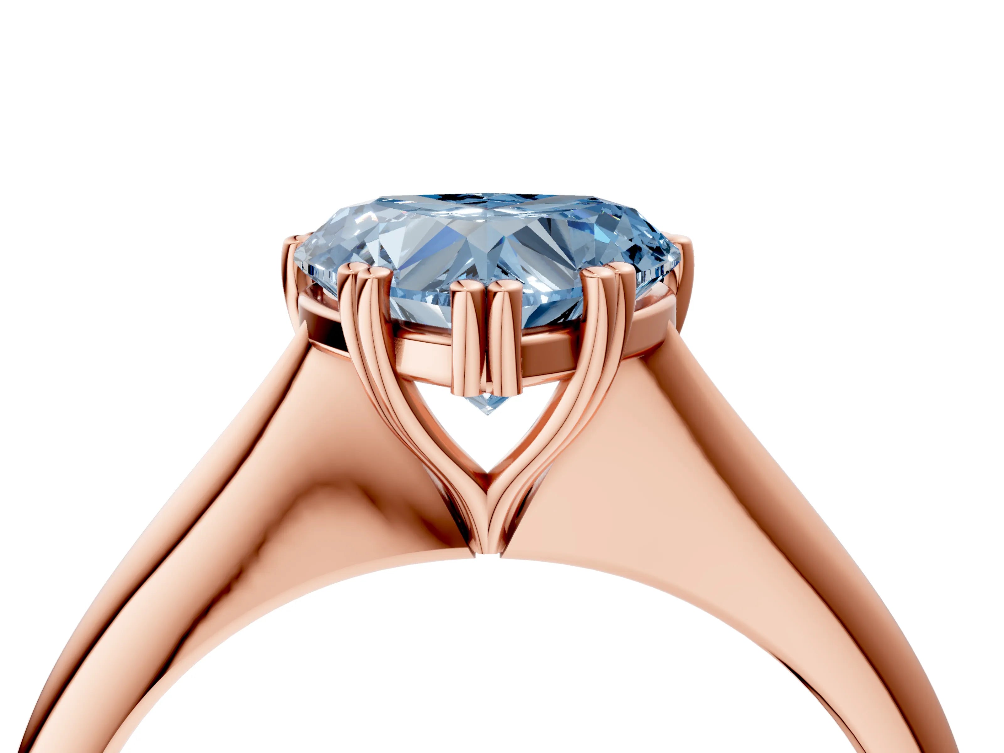 Rose gold Fancy Blue Heart Cut Solitaire Diamond Ring with Six-Prong Setting and Classic Band_4