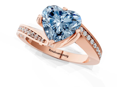 Rose gold Fancy Blue Heart Cut Solitaire Diamond Twist Band with Pavé Setting and Four-Prong Setting_1