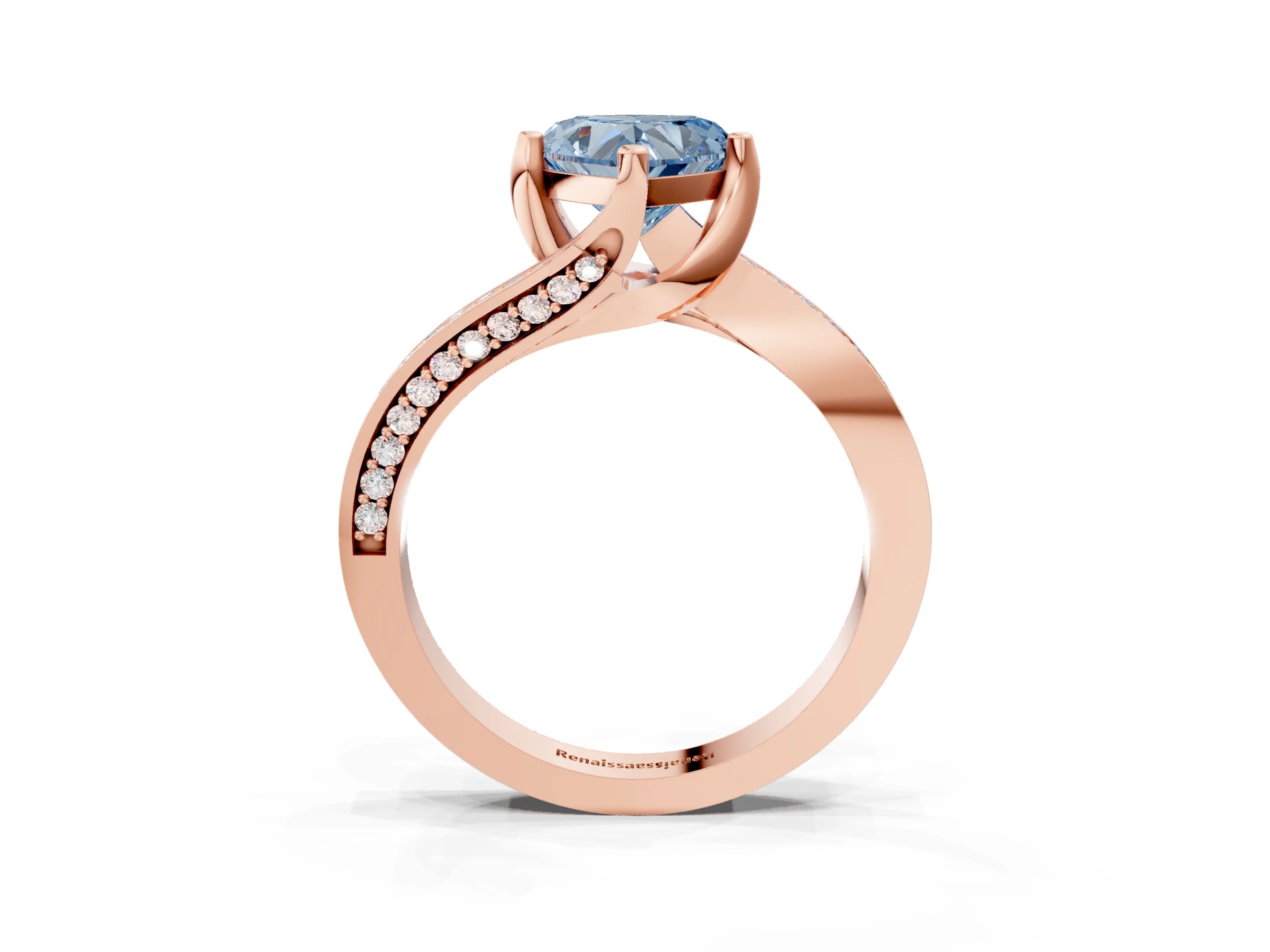 Rose gold Fancy Blue Heart Cut Solitaire Diamond Twist Band with Pavé Setting and Four-Prong Setting_3